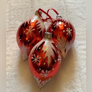 🎄Glass Red and Glitter Oval Ornaments Set of 3